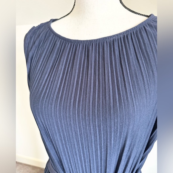 J Jill Navy Blue Pleated Sleeveless Boatneck Maxi Dress XL - Picture 2 of 10